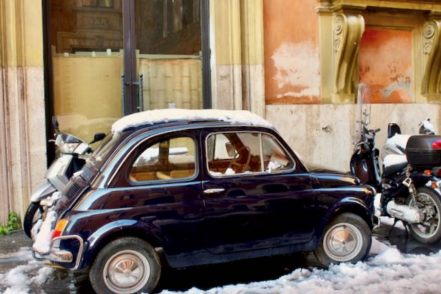 snow-capped fiat 500