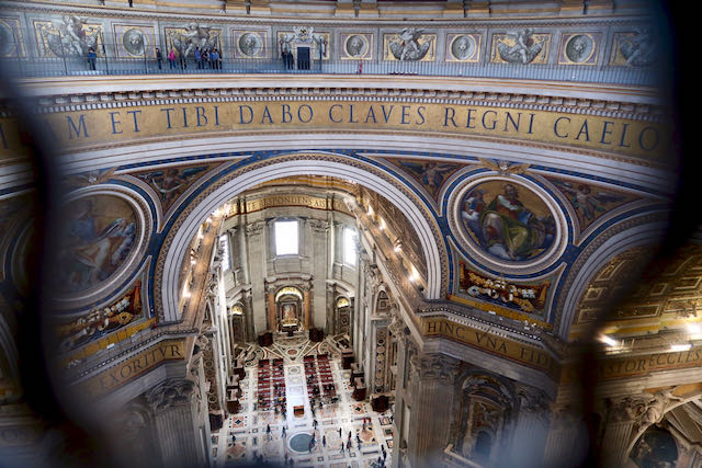 looking down inside st peters basilica from the dome