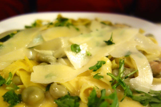 maltagliati con cozze fave e pecorino at Osteria Suburra