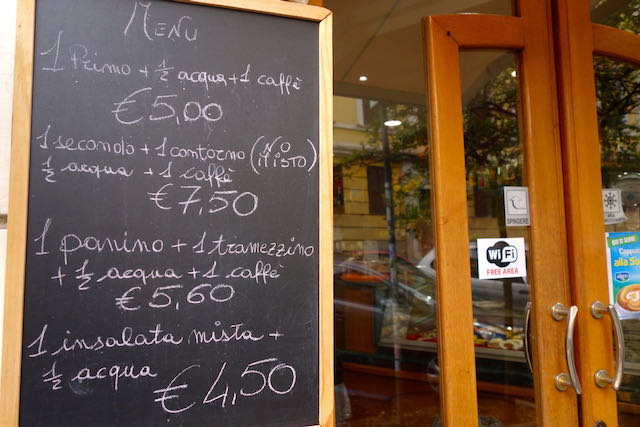 tavola calda lunch menu