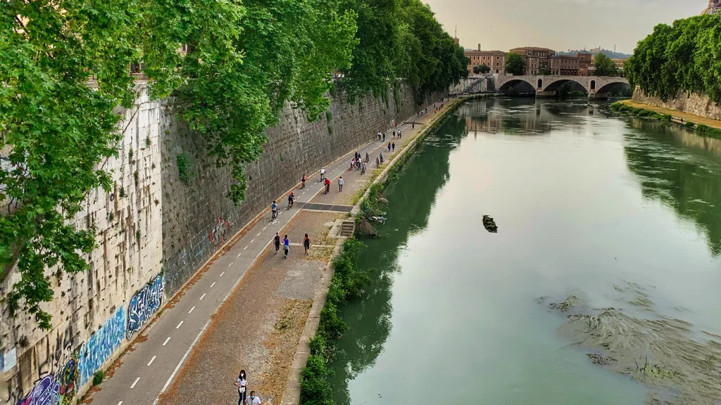 walkway along tiber river walkway along tiber river