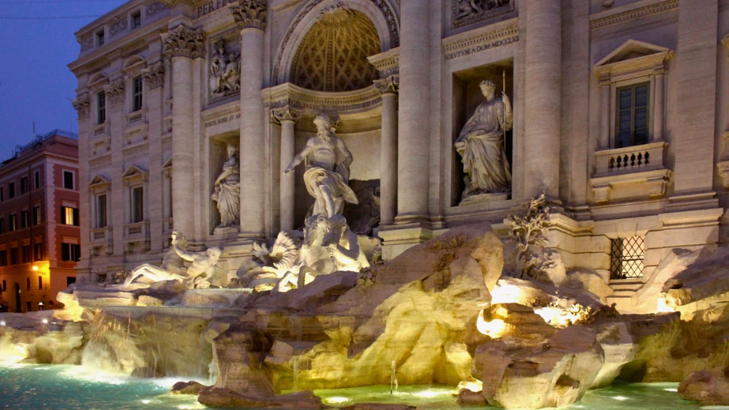 trevi fountain evening trevi fountain evening