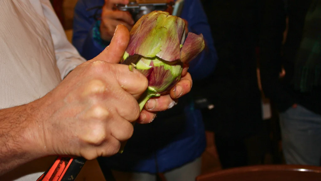 trimming artichokes