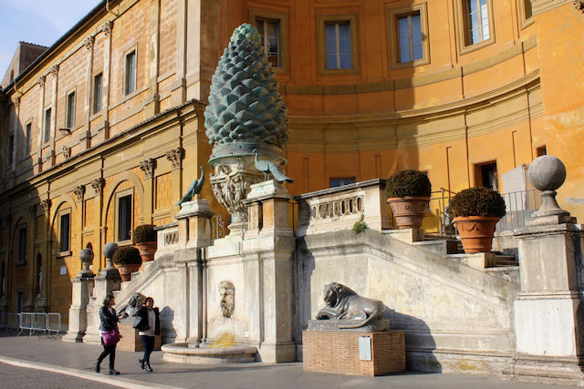 pinecone and peacocks in the pinecone courtyard of vatican museums