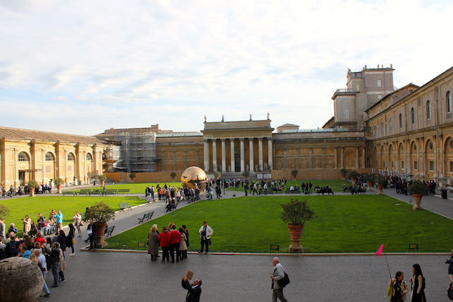 looking out onto the pinecone courtyard