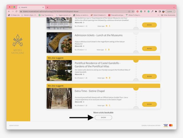 vatican museums ticketing page - click show more vatican museums ticketing page - show more