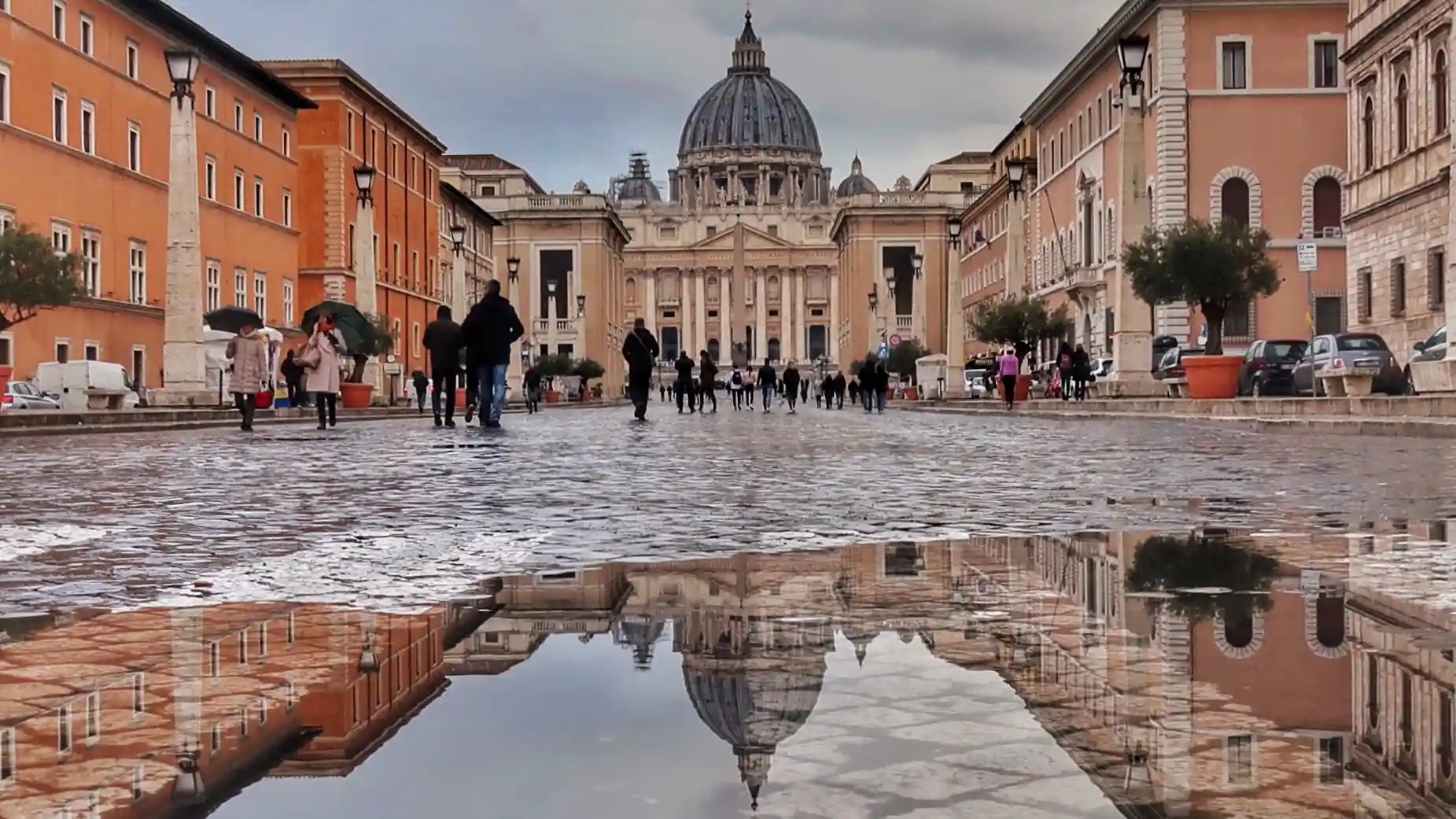 vatican reflection puddle vatican reflection puddle rain winter