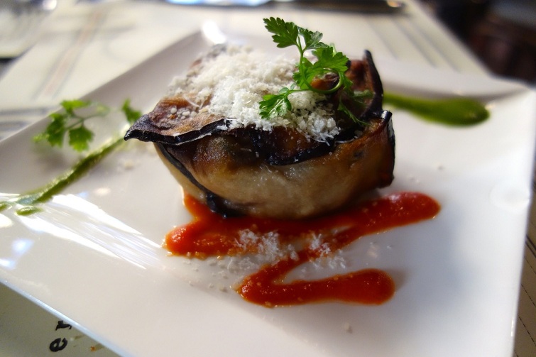 eggplant parmesan appetizer mini-portion of eggplant parmesan